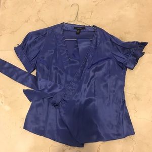 Blue silk wrap blouse